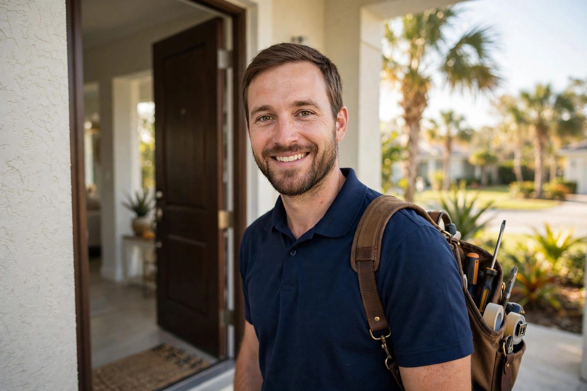 Local appliance repair technician arriving at a Sarasota, FL home