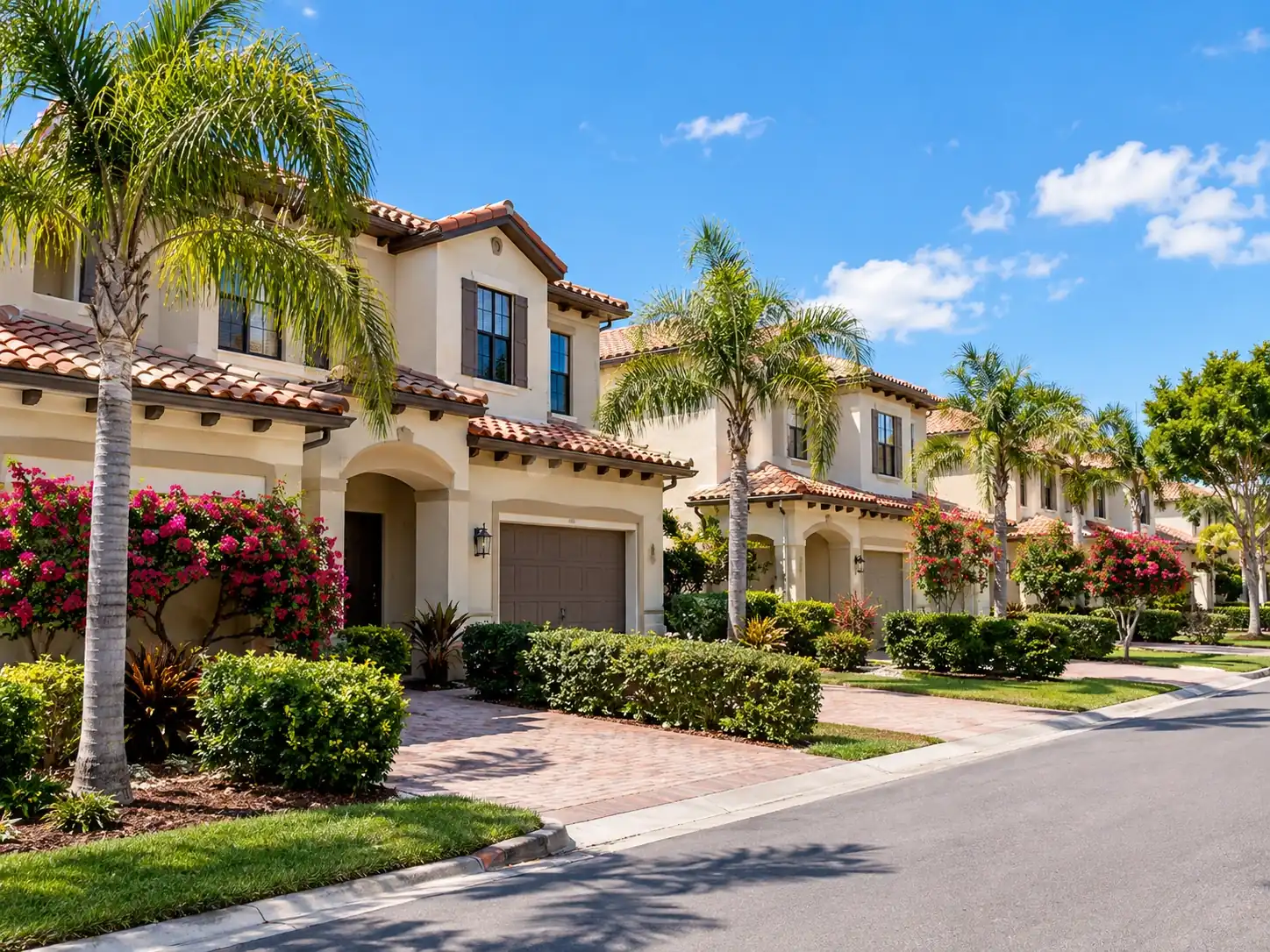 Mediterranean-style townhomes with barrel tile roofs in Bee Ridge, Sarasota